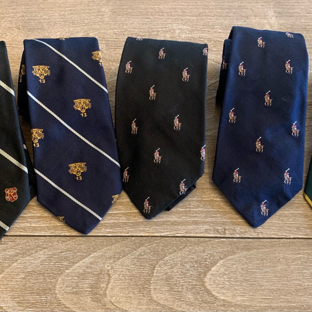 Polo by Ralph Lauren Blue and Black Ties with Gold Emblems